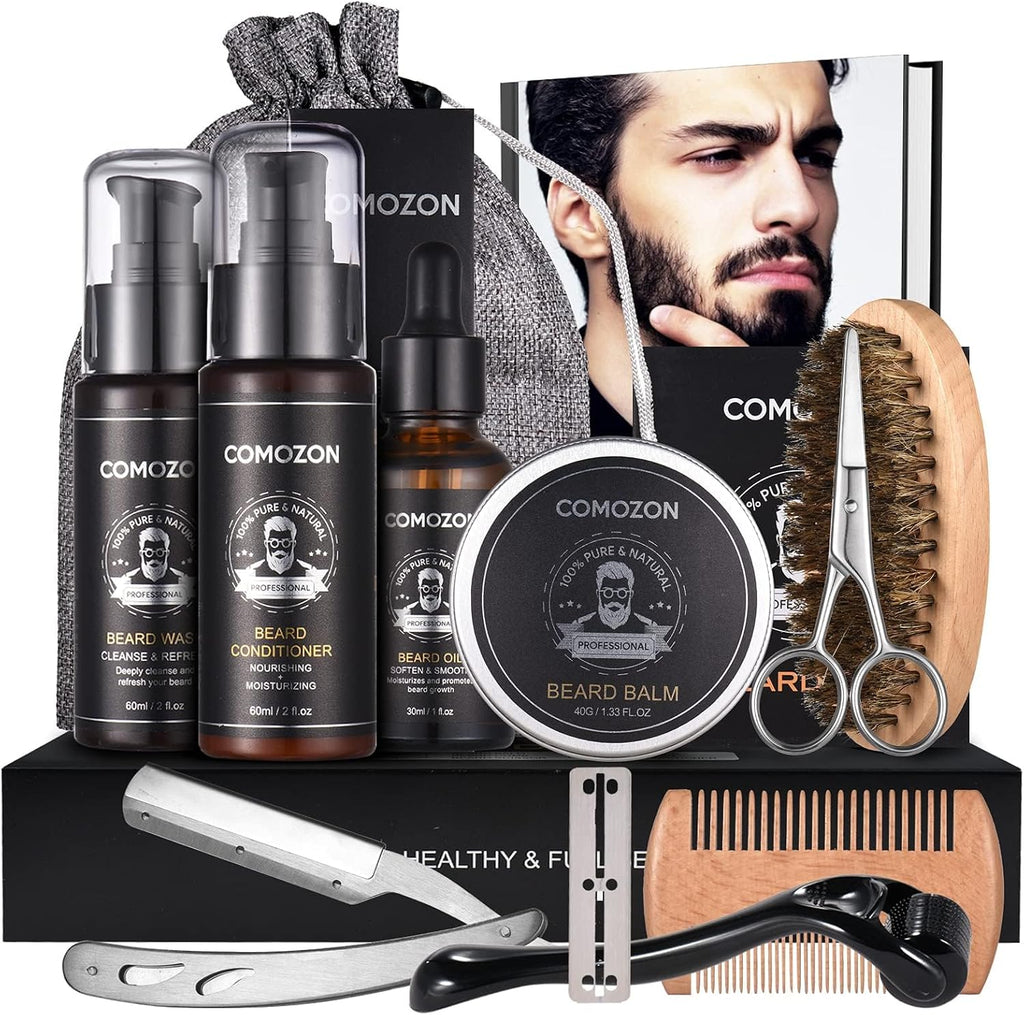 Kit Barbe Homme Complet 12 En 1, Rasoir, Rouleau Barbe, Lames Barbe